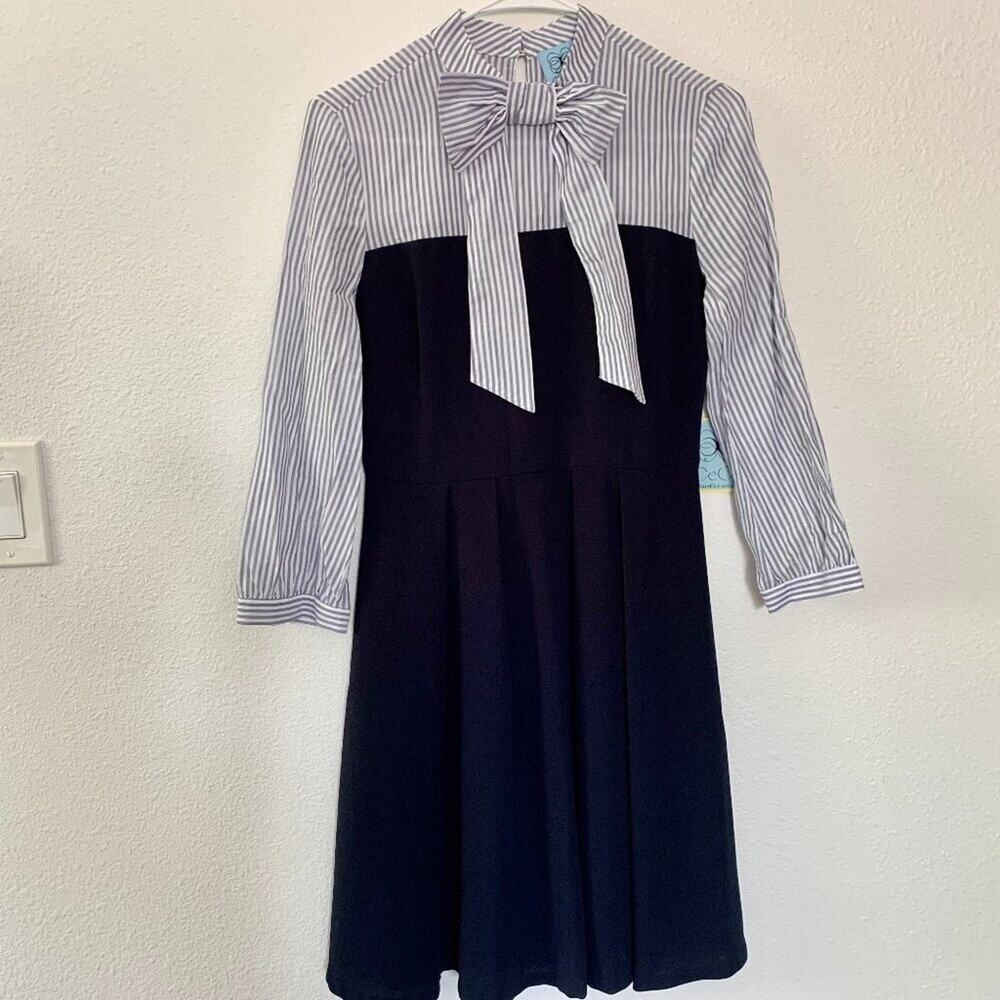 CeCe Long Sleeve Bow Front Dress NWT